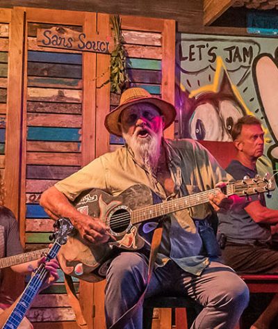 Key West musicians playing open mic at Andy's Cabana across from Blur Heaven - Wegman & Crew - photo by Bill Klipp